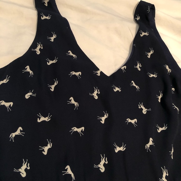 Everly Anthropologie Deep V Neck Navy Dress Horses - Picture 3 of 7
